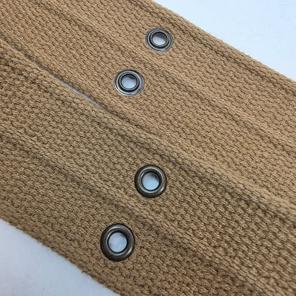 Y2K Men's Canvas D-Ring Military Tactical Style Grommet Hole Belt Brown 42" Long - Picture 3 of 5